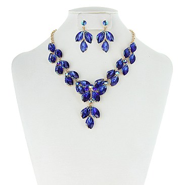 LARGE RHINESTONE WTH GEMS NECKLACE SET