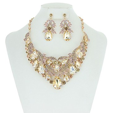 Classic Bridal Style Bib RHINESTONE NECKLACE With Matching Earrings Set MEZ8182
