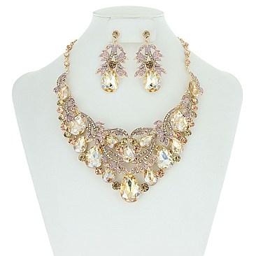 Classic Bridal Style Bib RHINESTONE NECKLACE With Matching Earrings Set MEZ8182