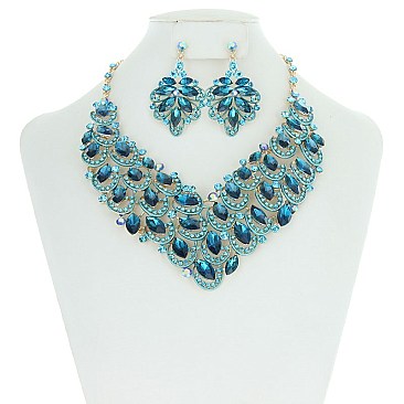 Royalty Style RHINESTONE Bib NECKLACE With Earrings Set MEZ8184