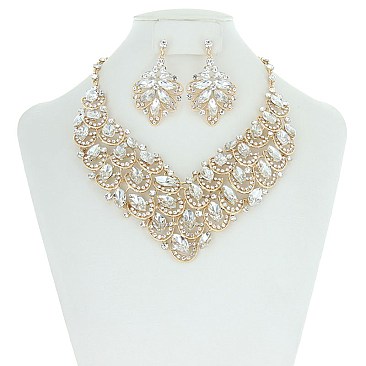 Royalty Style RHINESTONE Bib NECKLACE With Earrings Set MEZ8184