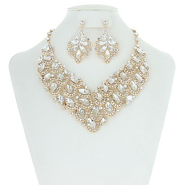 Royalty Style RHINESTONE Bib NECKLACE With Earrings Set MEZ8184