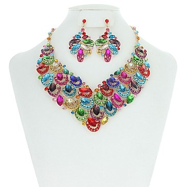 Royalty Style RHINESTONE Bib NECKLACE With Earrings Set MEZ8184