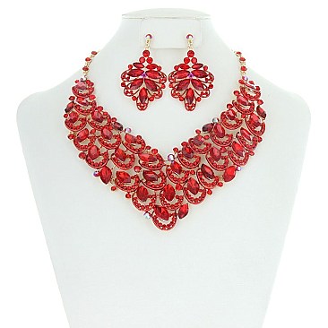 Royalty Style RHINESTONE Bib NECKLACE With Earrings Set MEZ8184