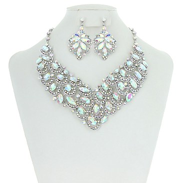 Royalty Style RHINESTONE Bib NECKLACE With Earrings Set MEZ8184