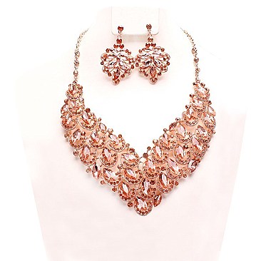 Royalty Style RHINESTONE Bib NECKLACE With Earrings Set MEZ8184