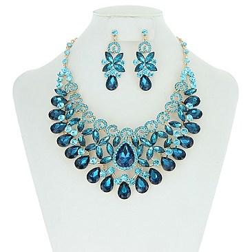 TearDrops Loops and Stones Bib RHINESTONE NECKLACE SET MEZ8186
