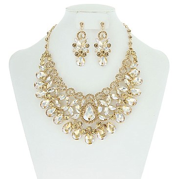 TearDrops Loops and Stones Bib RHINESTONE NECKLACE SET MEZ8186