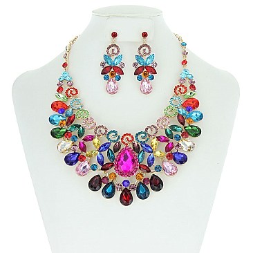 TearDrops Loops and Stones Bib RHINESTONE NECKLACE SET MEZ8186