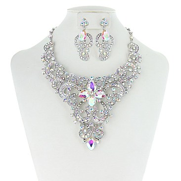 Symmetric Loops and Rhinestone Center Bib Style NECKLACE SET MEZ8187