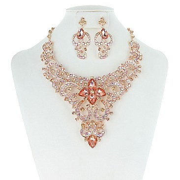 Symmetric Loops and Rhinestone Center Bib Style NECKLACE SET MEZ8187