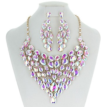 Heavy-Knit RHINESTONE Bib Style NECKLACE With Matching Earrings SET MEZ8188