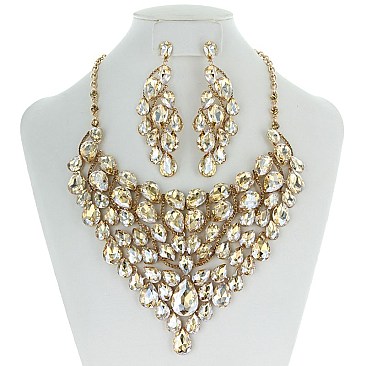 Heavy-Knit RHINESTONE Bib Style NECKLACE With Matching Earrings SET MEZ8188