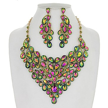 Heavy-Knit RHINESTONE Bib Style NECKLACE With Matching Earrings SET MEZ8188