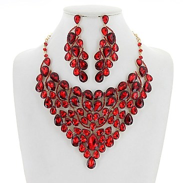 Heavy-Knit RHINESTONE Bib Style NECKLACE With Matching Earrings SET MEZ8188