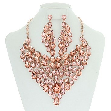 Heavy-Knit RHINESTONE Bib Style NECKLACE With Matching Earrings SET MEZ8188