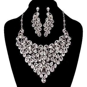 Heavy-Knit RHINESTONE Bib Style NECKLACE With Matching Earrings SET MEZ8188