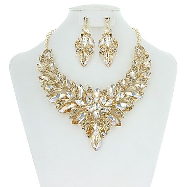 Vine Floral Style Bib RHINESTONE NECKLACE With Matching Earrings MEZ8422
