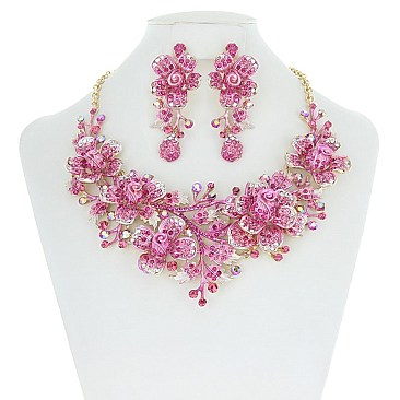 Garden Roses Bib RHINESTONE NECKLACE SET