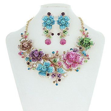 Garden Roses Bib RHINESTONE NECKLACE SET