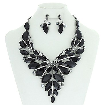 Butterfly Style Bib RHINESTONE NECKLACE With Matching Earrings Set