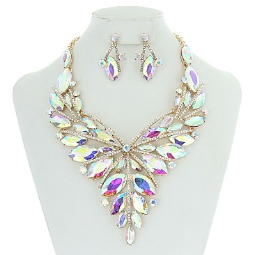 Butterfly Style Bib RHINESTONE NECKLACE With Matching Earrings Set