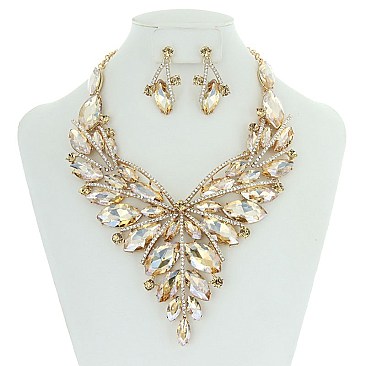 Butterfly Style Bib RHINESTONE NECKLACE With Matching Earrings Set