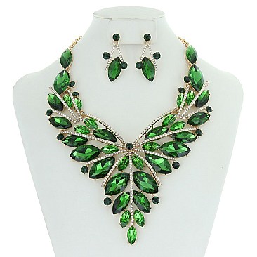 Butterfly Style Bib RHINESTONE NECKLACE With Matching Earrings Set