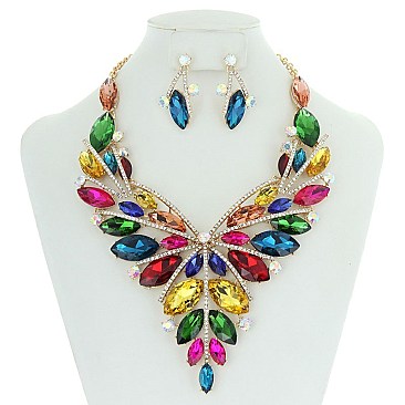 Butterfly Style Bib RHINESTONE NECKLACE With Matching Earrings Set
