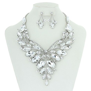 Butterfly Style Bib RHINESTONE NECKLACE With Matching Earrings Set