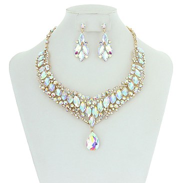 Princess Style Bib RHINESTONE NECKLACE With Large Centered TearDrop SET  MEZ8552