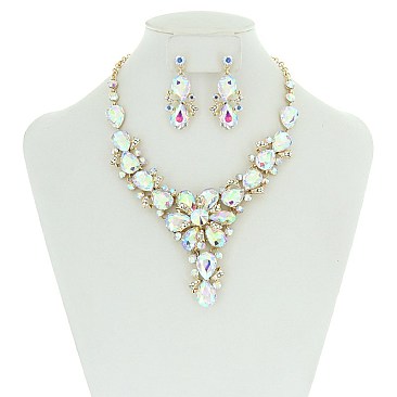 TRENDY FLORAL BIB STONE NECKLACE & ER SET