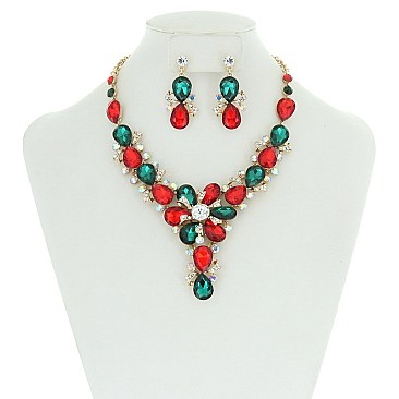TRENDY FLORAL BIB STONE NECKLACE & ER SET