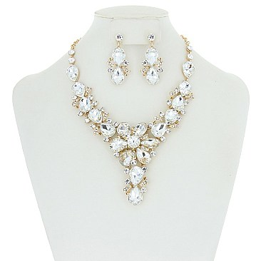TRENDY FLORAL BIB STONE NECKLACE & ER SET