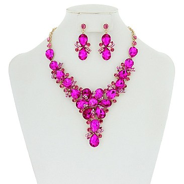 TRENDY FLORAL BIB STONE NECKLACE & ER SET