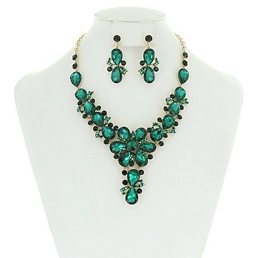 TRENDY FLORAL BIB STONE NECKLACE & ER SET