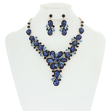 TRENDY FLORAL BIB STONE NECKLACE & ER SET