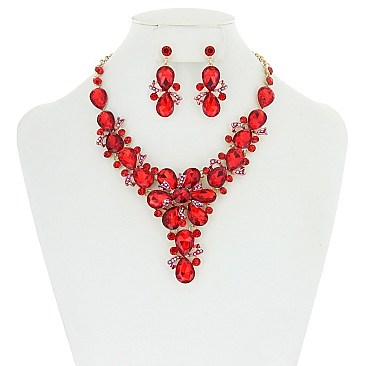 TRENDY FLORAL BIB STONE NECKLACE & ER SET