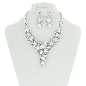 TRENDY FLORAL BIB STONE NECKLACE & ER SET
