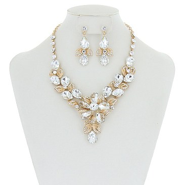 FASHIONABLE FLORAL BOUQUET STONE NECKLCE/ER SET