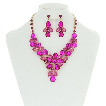 FASHIONABLE FLORAL BOUQUET STONE NECKLCE/ER SET