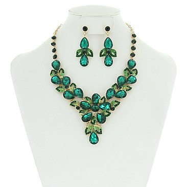 FASHIONABLE FLORAL BOUQUET STONE NECKLCE/ER SET