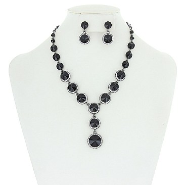 HALO ROUND STONE NECKLACE/ER SET SLNBY8565