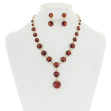 HALO ROUND STONE NECKLACE/ER SET SLNBY8565