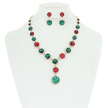 HALO ROUND STONE NECKLACE/ER SET SLNBY8565