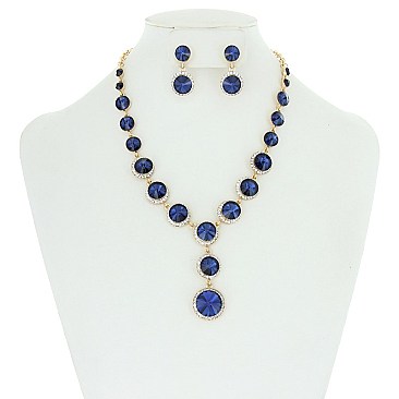 HALO ROUND STONE NECKLACE/ER SET SLNBY8565