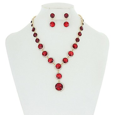 HALO ROUND STONE NECKLACE/ER SET SLNBY8565