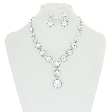 HALO ROUND STONE NECKLACE/ER SET SLNBY8565