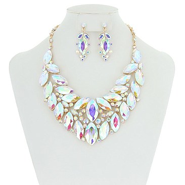 Bulky RHINESTONES NECKLACE With Matching Earrings Set