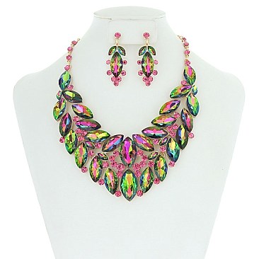 Bulky RHINESTONES NECKLACE With Matching Earrings Set